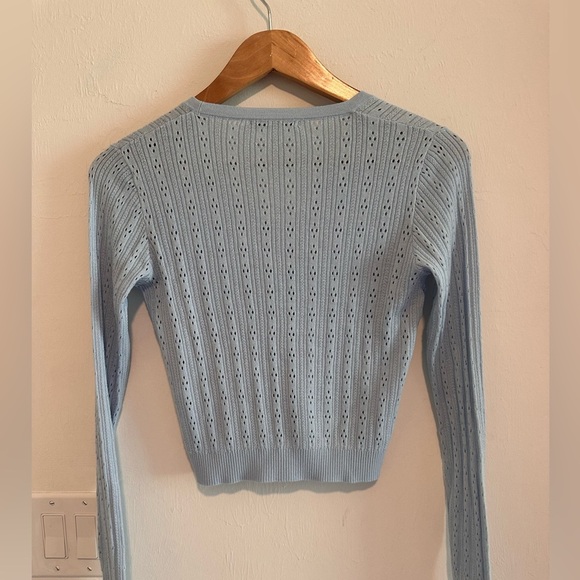Brandy Melvile Cropped Pointelle Button Down Sweater in Blue Sz S - Picture 3 of 4